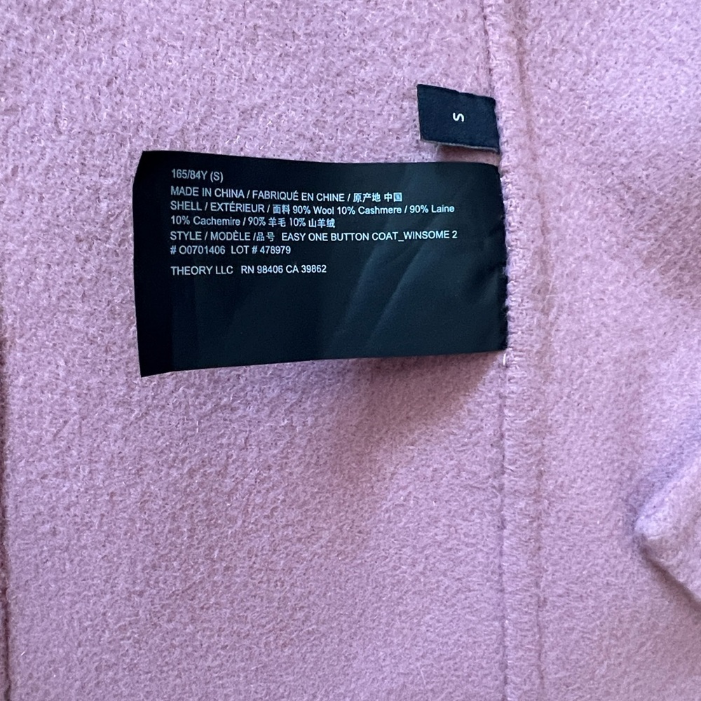Theory Easy One Button Winsome 2 Cashmere Wool Overcoat in Dark Rose Size L - Picture 3 of 7